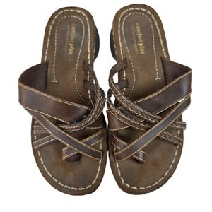 Comfort Plus by Predictions Women's Brown Leather Crisscross Strap Sandals Sz 7